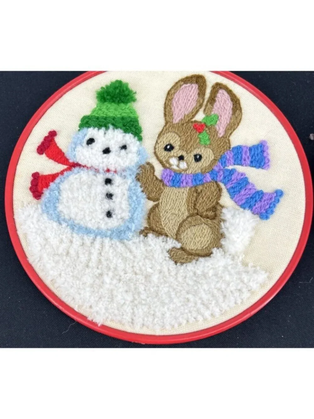 Christmas Needlepoint Decor Snowman Bunny Rabbit Wall Hanging 7